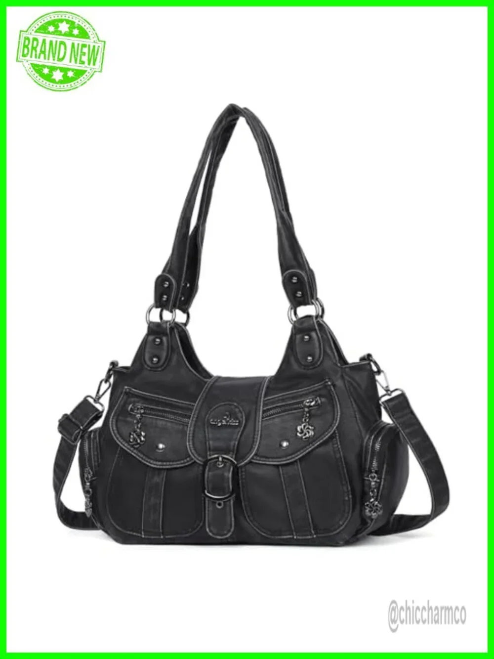 Vegan Leather Hobo Shoulder Bag Crossbody Purse Roomy Tote